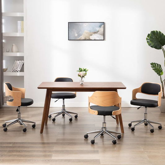 Eetkamerstoelen 4 st draaibaar gebogen hout en kunstleer zwart is nu te koop bij PeponiXL, paradijselijk wonen!