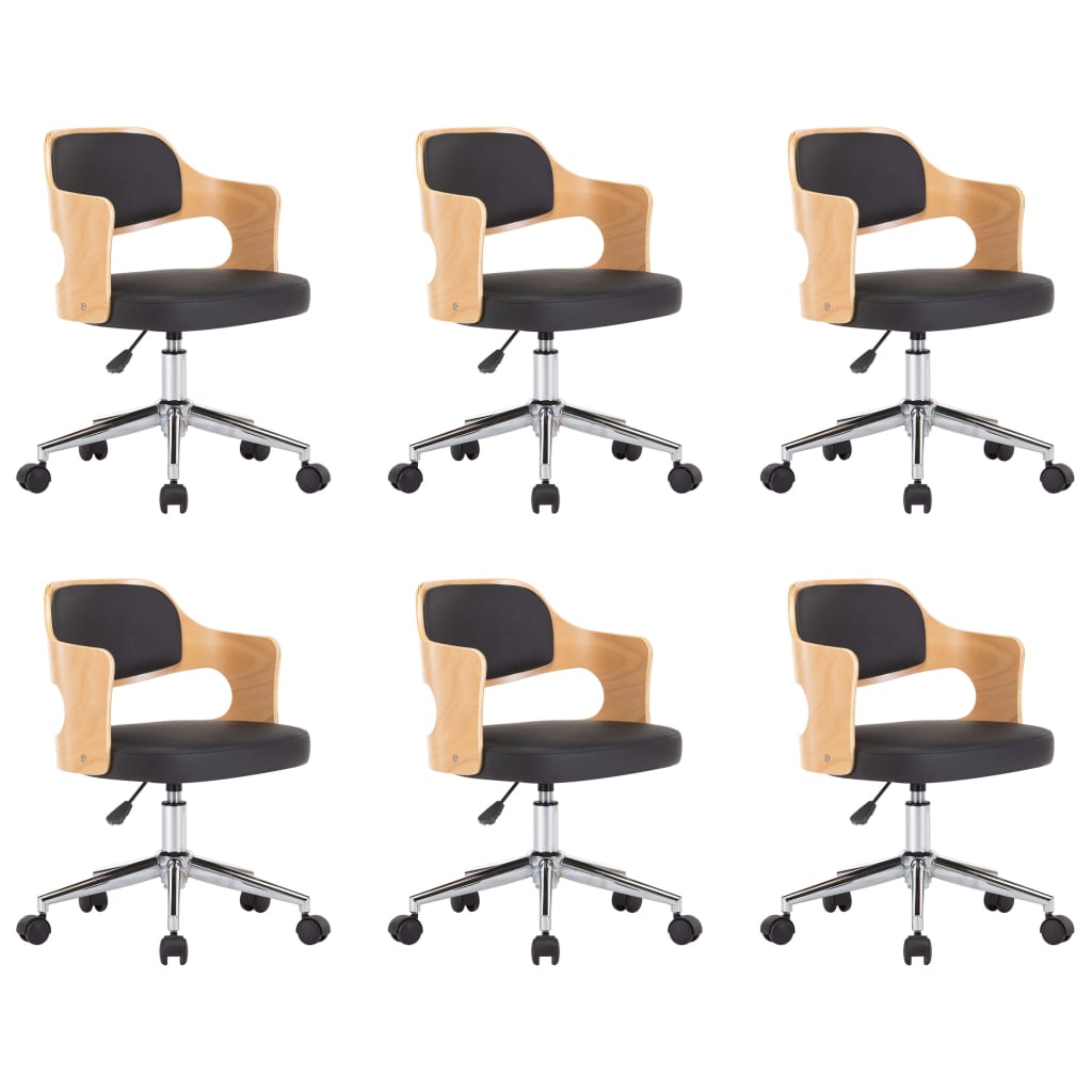 Eetkamerstoelen draaibaar 6 st gebogen hout en kunstleer zwart is nu te koop bij PeponiXL, paradijselijk wonen!