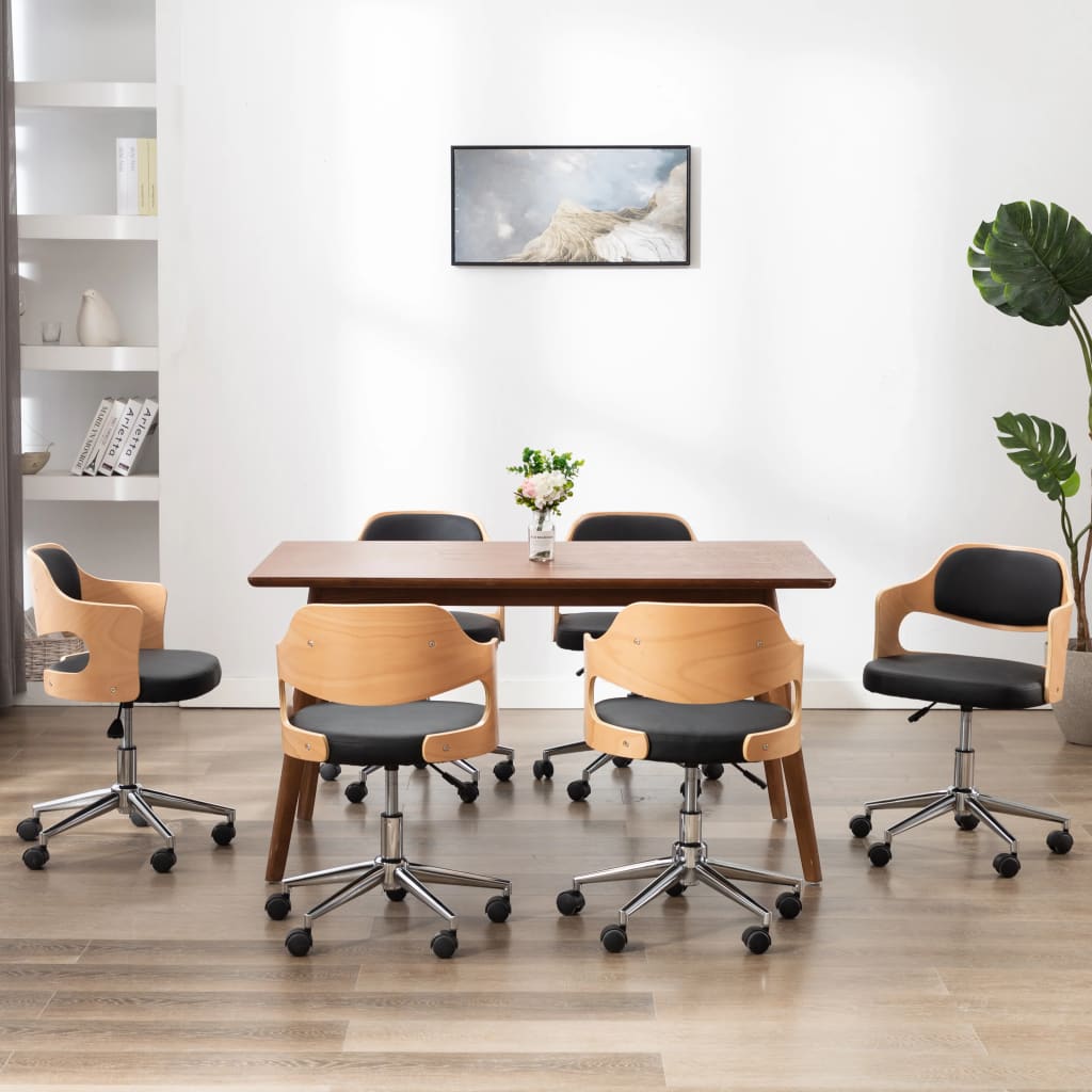 Eetkamerstoelen draaibaar 6 st gebogen hout en kunstleer zwart is nu te koop bij PeponiXL, paradijselijk wonen!