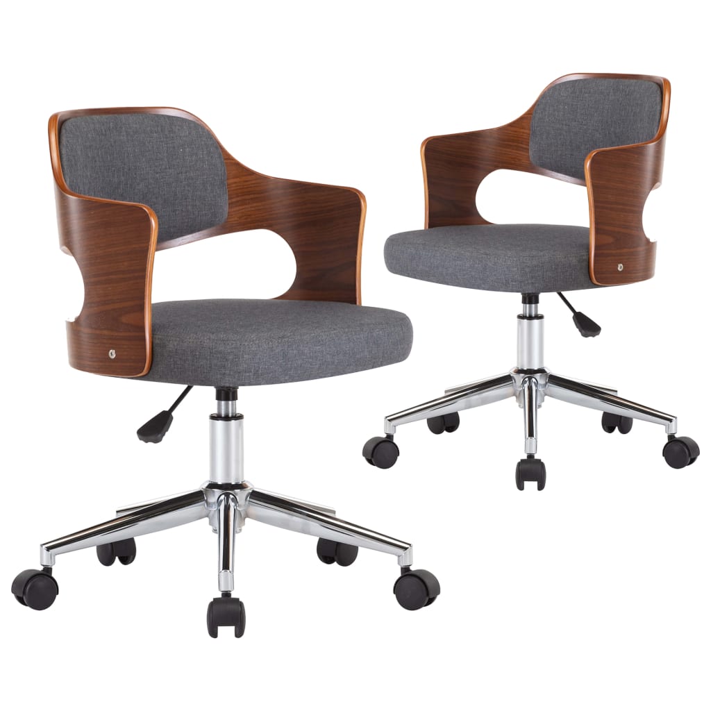 Eetkamerstoelen 2 st draaibaar gebogen hout en stof grijs is nu te koop bij PeponiXL, paradijselijk wonen!