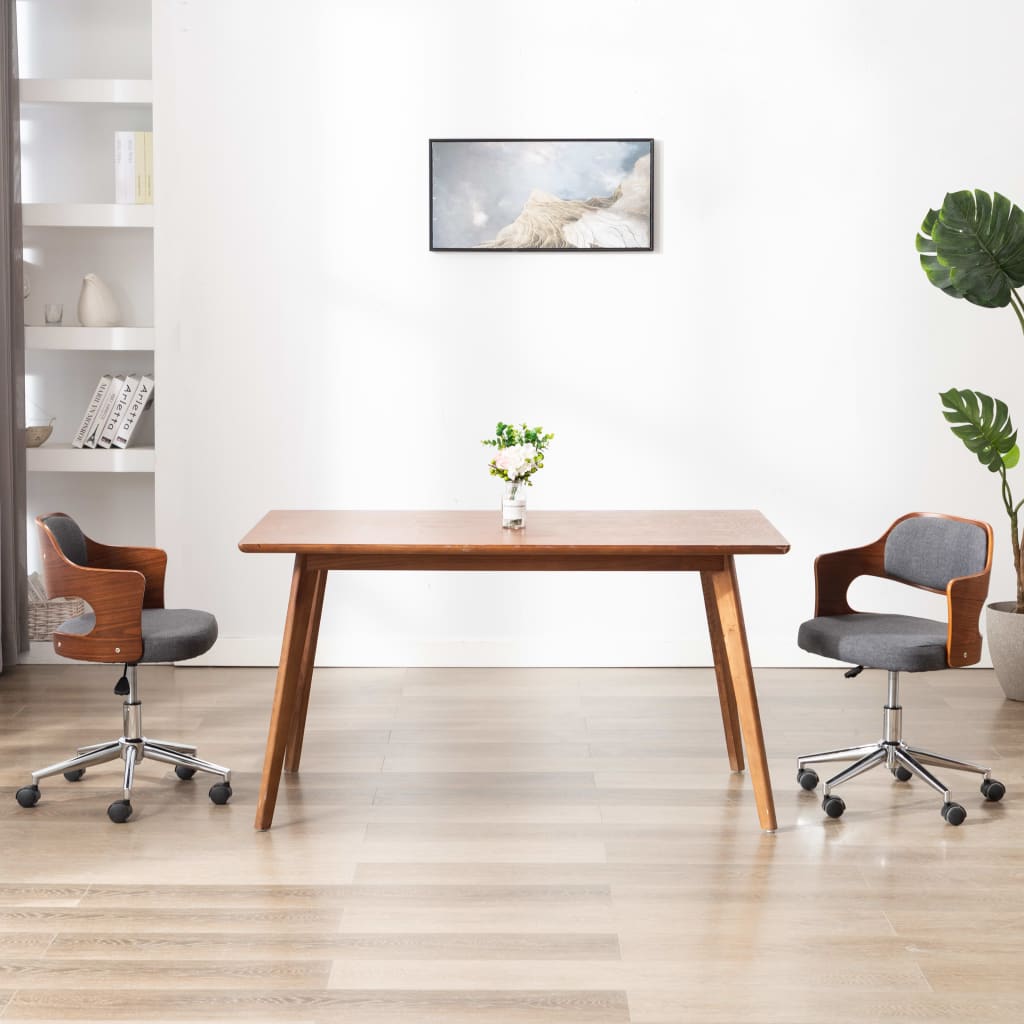 Eetkamerstoelen 2 st draaibaar gebogen hout en stof grijs is nu te koop bij PeponiXL, paradijselijk wonen!