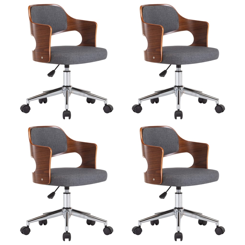 Eetkamerstoelen 4 st draaibaar gebogen hout en stof grijs is nu te koop bij PeponiXL, paradijselijk wonen!