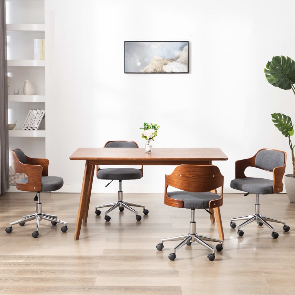 Eetkamerstoelen 4 st draaibaar gebogen hout en stof grijs is nu te koop bij PeponiXL, paradijselijk wonen!