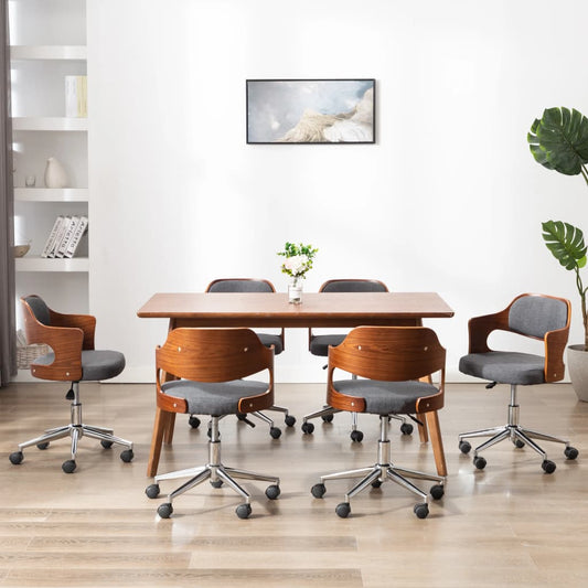 Eetkamerstoelen 6 st draaibaar gebogen hout en stof grijs is nu te koop bij PeponiXL, paradijselijk wonen!