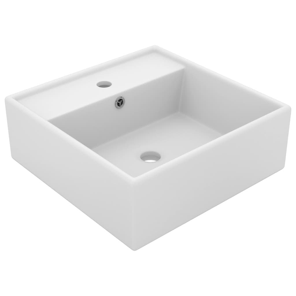 Wastafel met overloop vierkant 41x41 cm keramiek matwit is nu te koop bij PeponiXL, paradijselijk wonen!