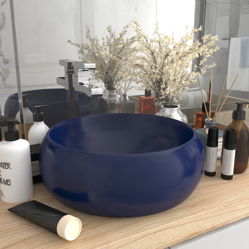 Wastafel rond 40x15 cm keramiek mat donkerblauw is nu te koop bij PeponiXL, paradijselijk wonen!