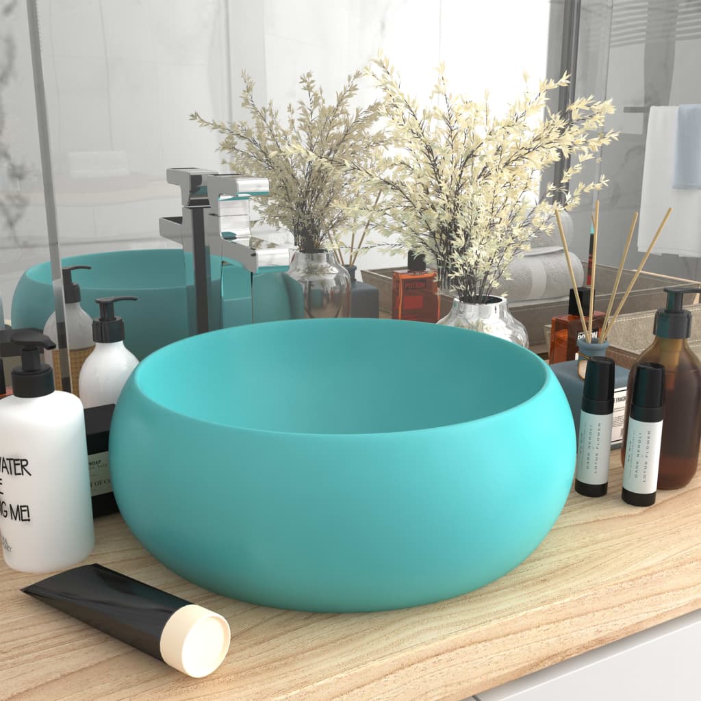 Wastafel rond 40x15 cm keramiek mat lichtgroen is nu te koop bij PeponiXL, paradijselijk wonen!
