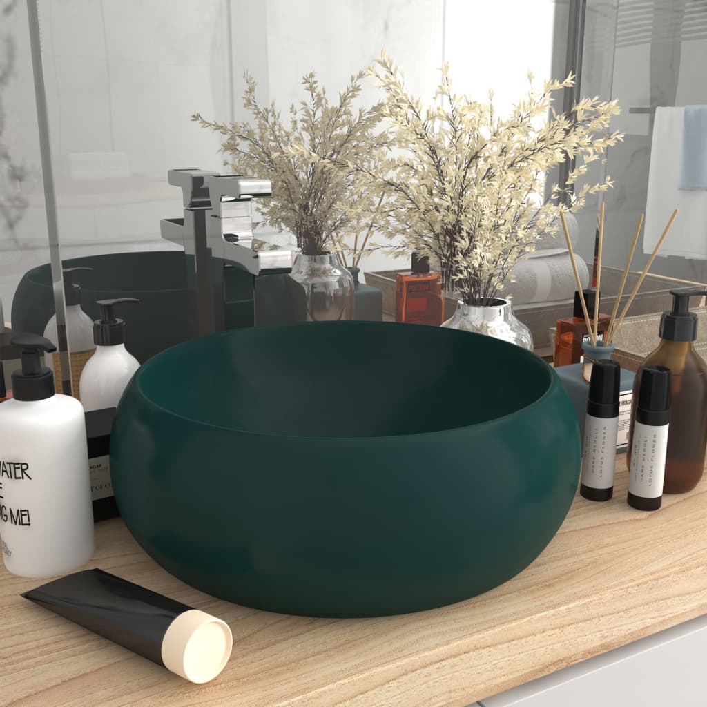 Wastafel rond 40x15 cm keramiek mat donkergroen is nu te koop bij PeponiXL, paradijselijk wonen!
