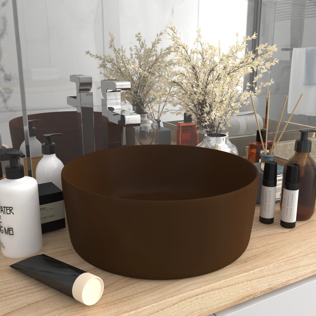 Wastafel rond 40x15 cm keramiek mat donkerbruin is nu te koop bij PeponiXL, paradijselijk wonen!