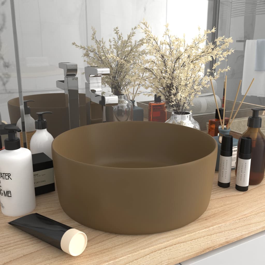Wastafel rond 40x15 cm keramiek matcrème is nu te koop bij PeponiXL, paradijselijk wonen!