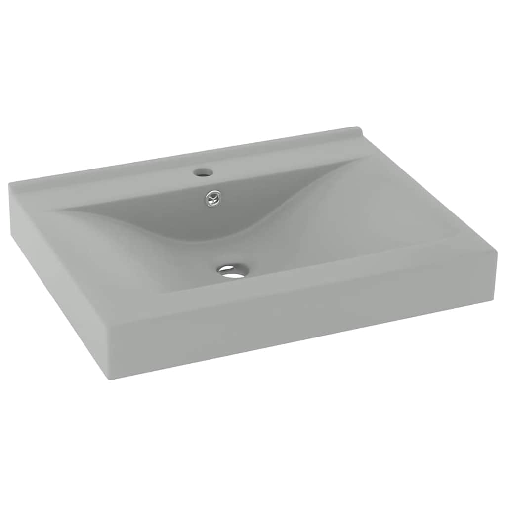 Wastafel met kraangat 60x46 cm keramiek mat lichtgrijs