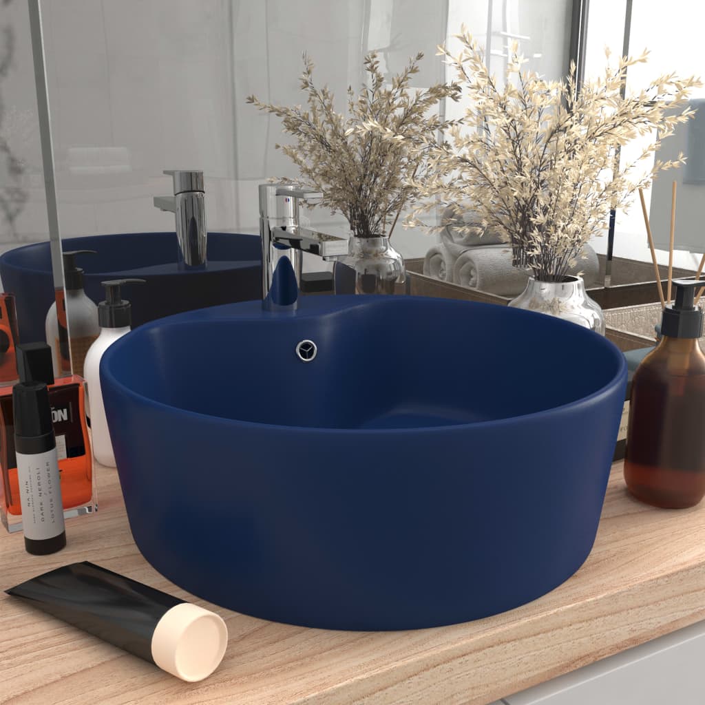 Wastafel met overloop 36x13 cm keramiek mat donkerblauw is nu te koop bij PeponiXL, paradijselijk wonen!