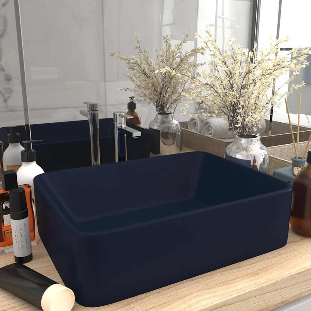 Wastafel 41x30x12 cm keramiek mat donkerblauw