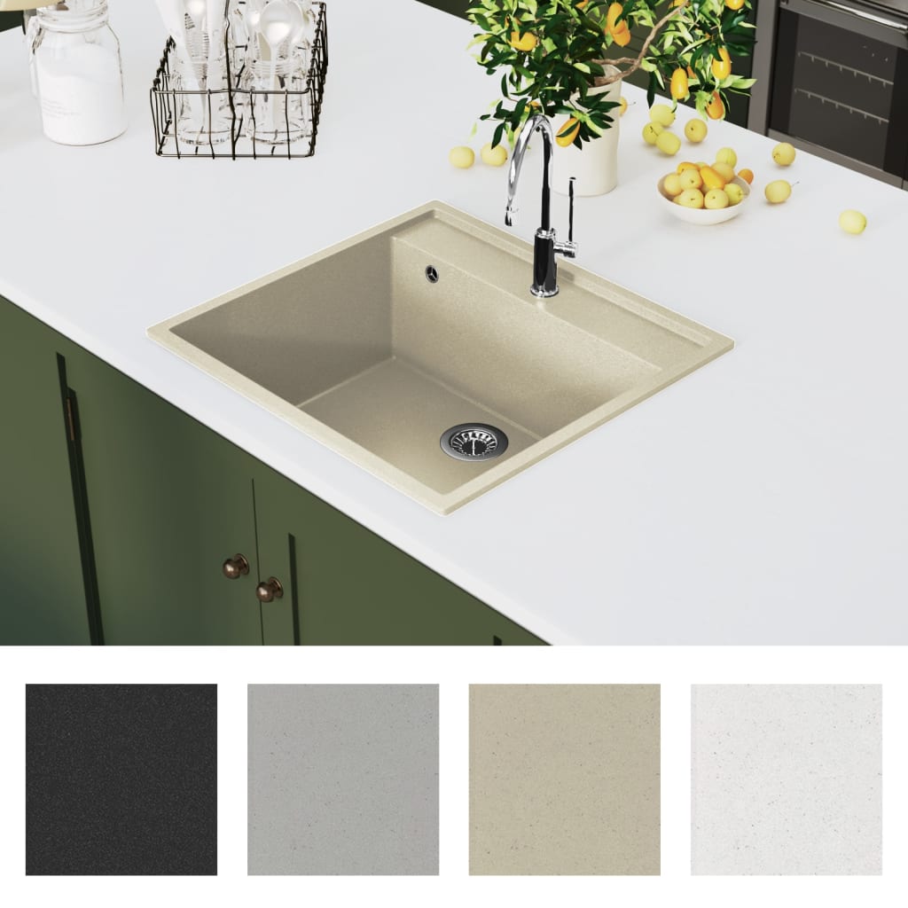 Gootsteen met overloopgat graniet beige is nu te koop bij PeponiXL, paradijselijk wonen!