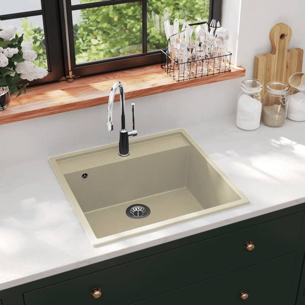 Gootsteen met overloopgat graniet beige is nu te koop bij PeponiXL, paradijselijk wonen!