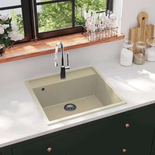Gootsteen met overloopgat graniet beige is nu te koop bij PeponiXL, paradijselijk wonen!