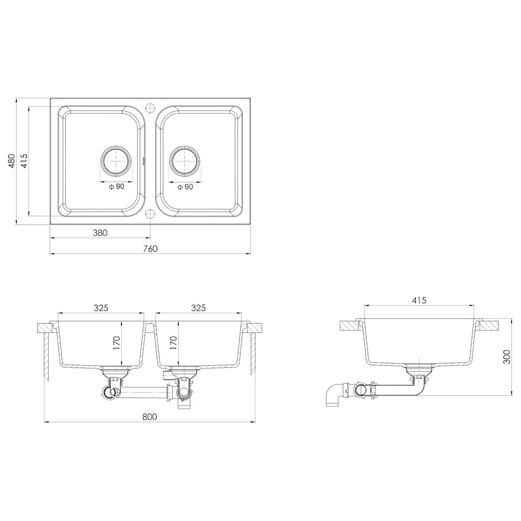 Keukenwasbak Zwart 76 x 48 x 30 cm Graniet is nu te koop bij PeponiXL, paradijselijk wonen!