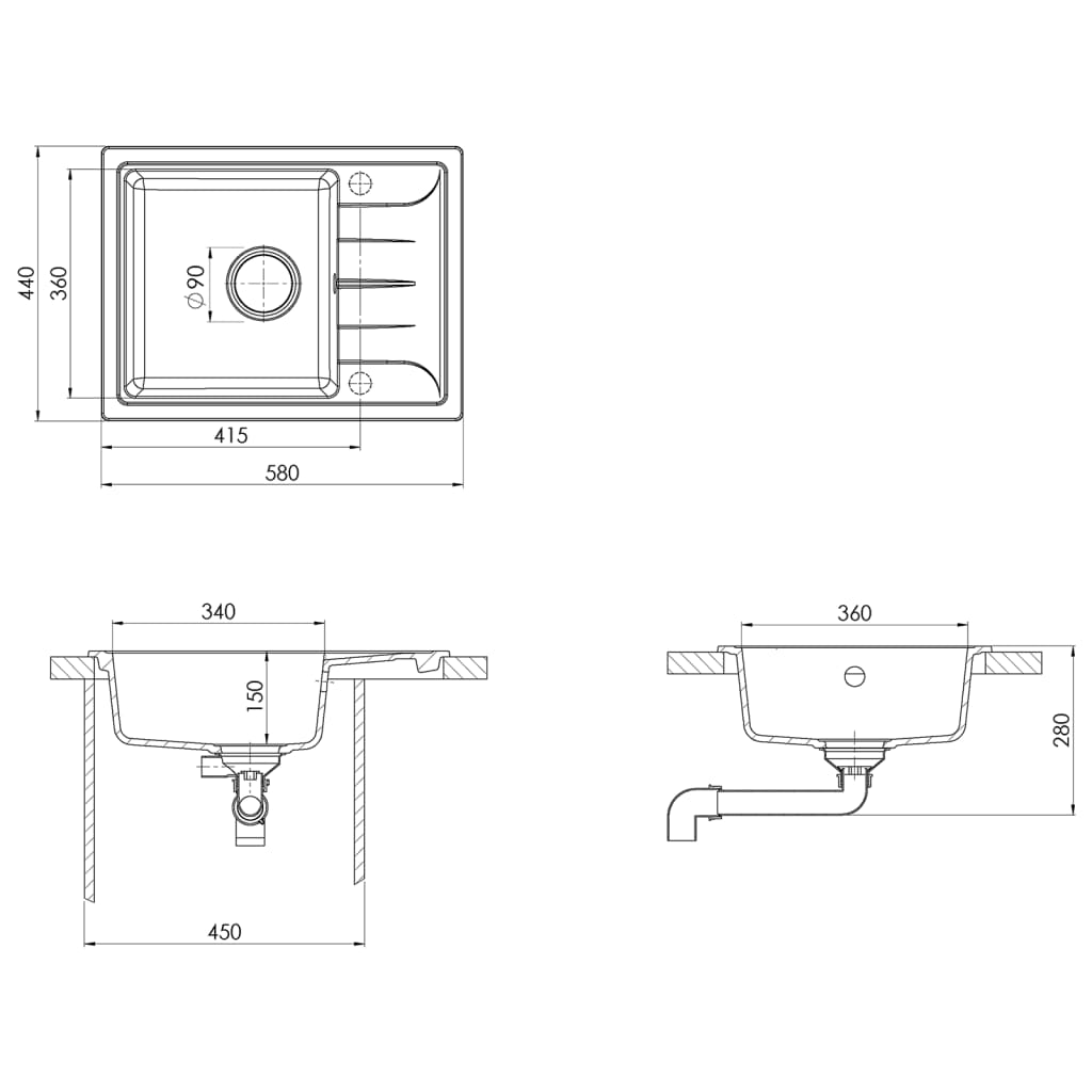 Gootsteen met overloopgat ovaal graniet grijs is nu te koop bij PeponiXL, paradijselijk wonen!