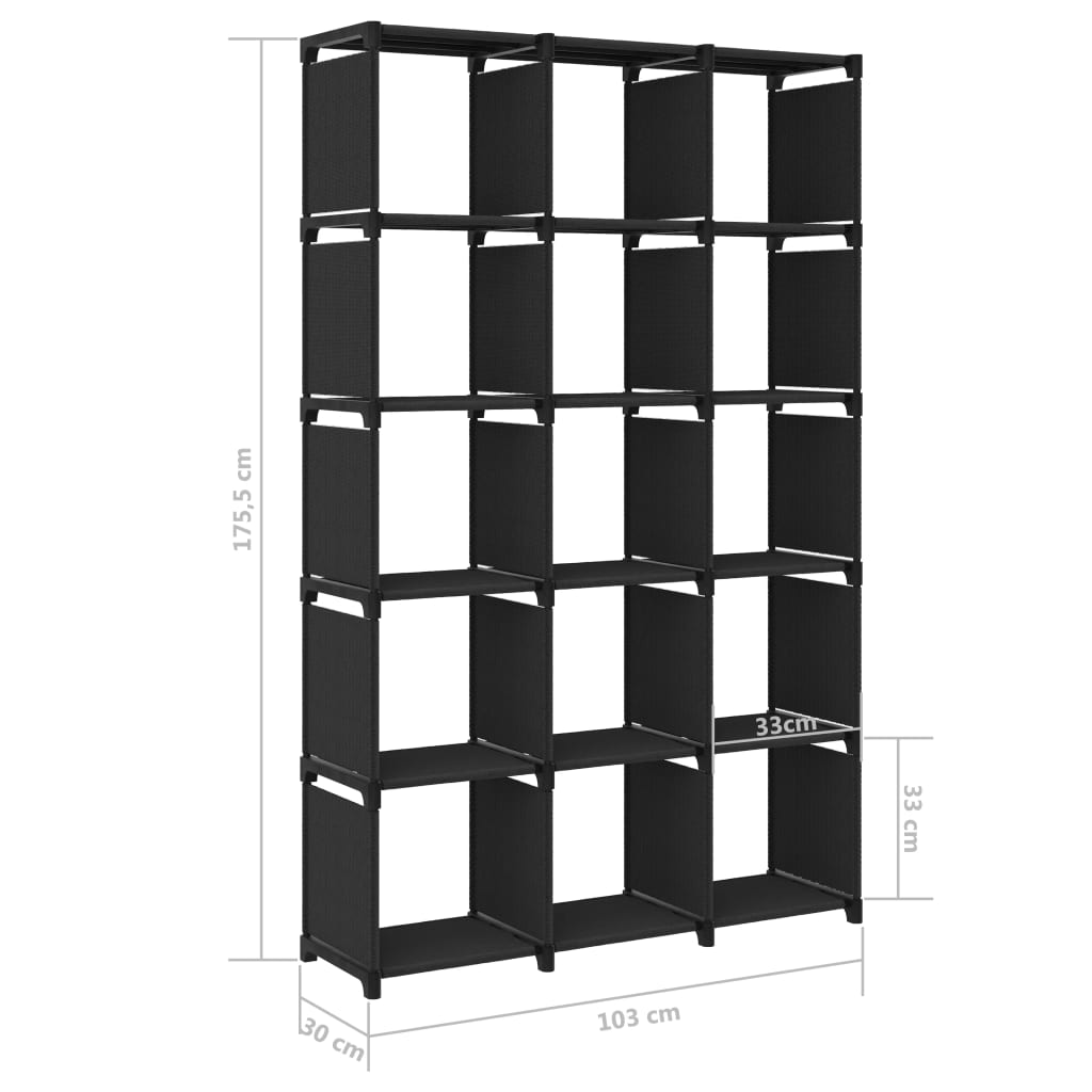 Kast met 15 vakken 103x30x175,5 cm stof zwart is nu te koop bij PeponiXL, paradijselijk wonen!
