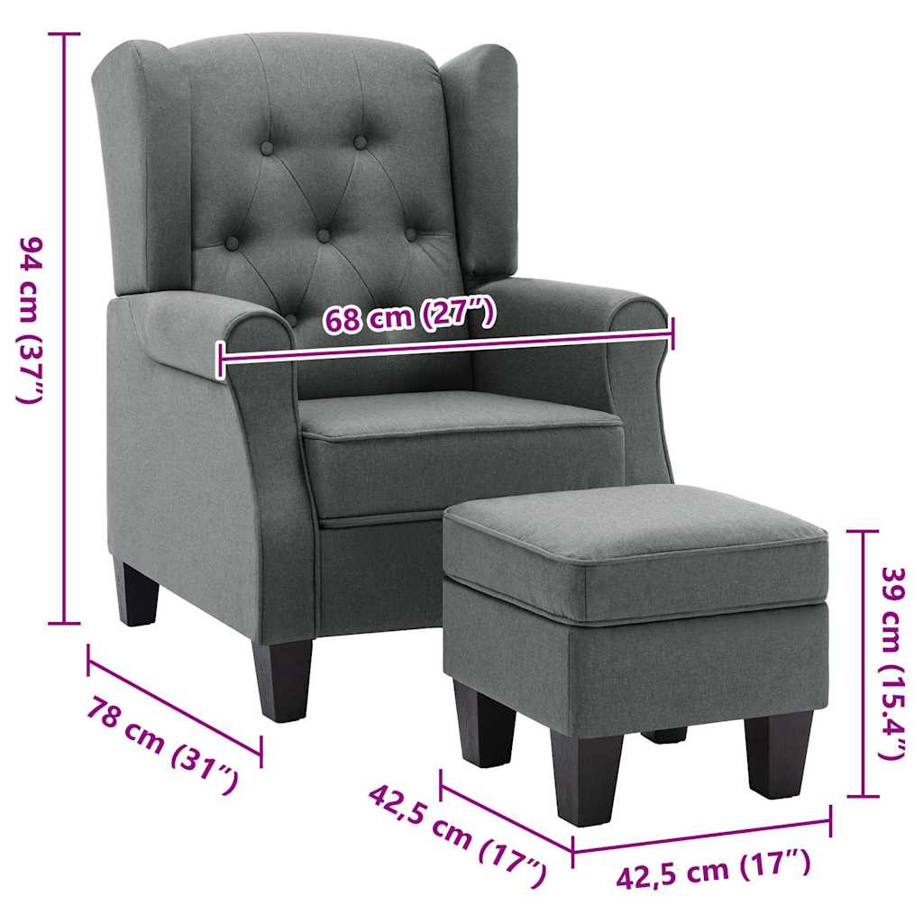 Fauteuil met voetenbankje stof lichtgrijs is nu te koop bij PeponiXL, paradijselijk wonen!