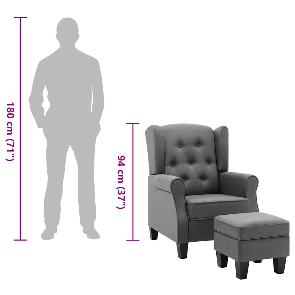 Fauteuil met voetenbankje stof lichtgrijs is nu te koop bij PeponiXL, paradijselijk wonen!