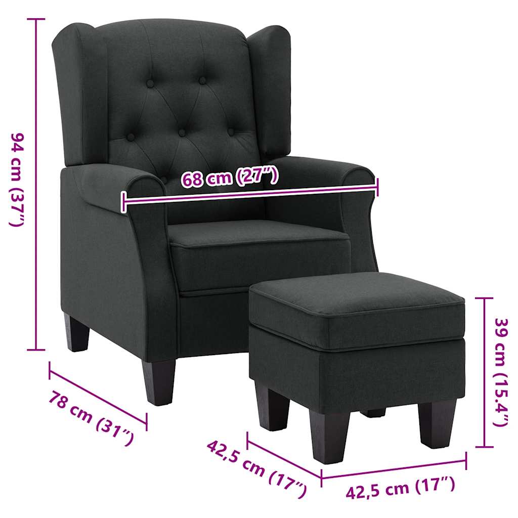 Fauteuil met voetenbankje stof donkergrijs is nu te koop bij PeponiXL, paradijselijk wonen!