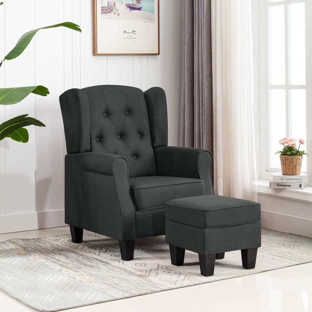 Fauteuil met voetenbankje stof donkergrijs is nu te koop bij PeponiXL, paradijselijk wonen!