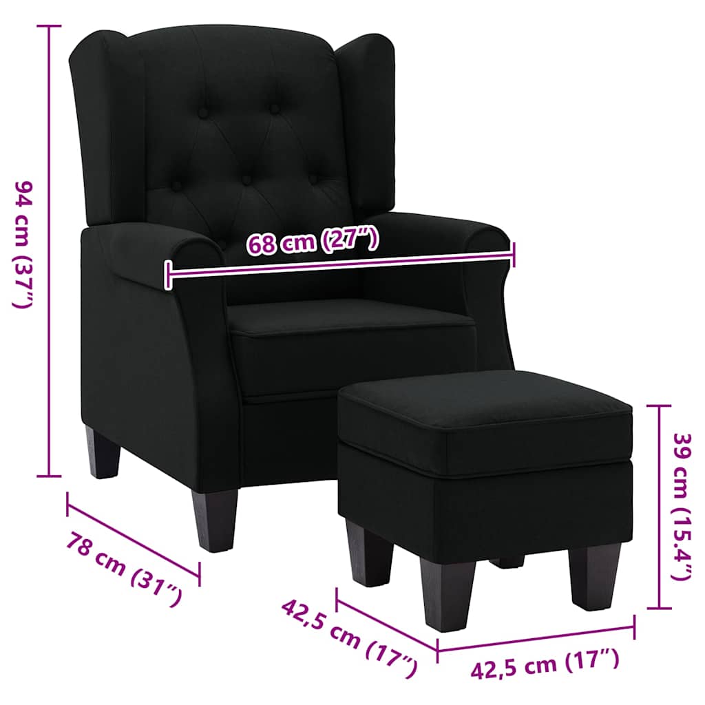 Fauteuil met voetenbankje stof zwart is nu te koop bij PeponiXL, paradijselijk wonen!