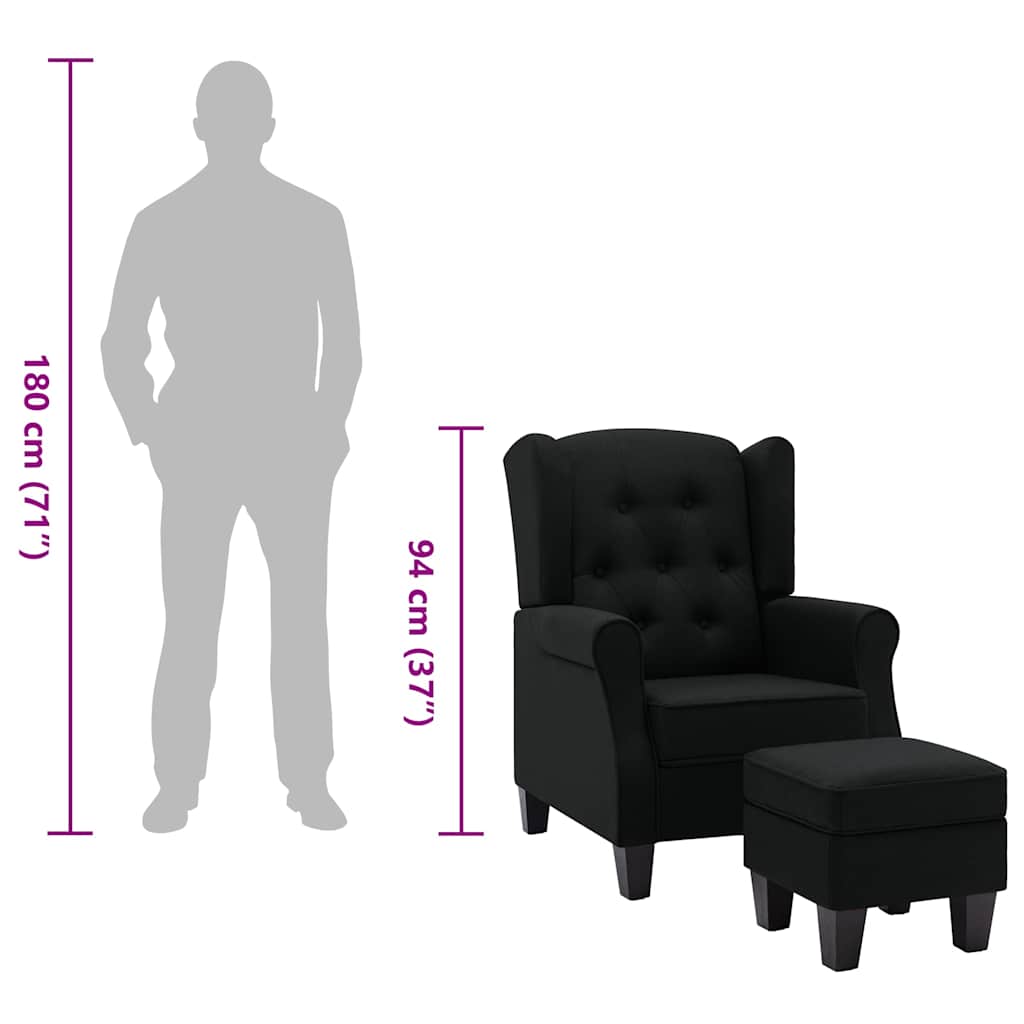 Fauteuil met voetenbankje stof zwart is nu te koop bij PeponiXL, paradijselijk wonen!