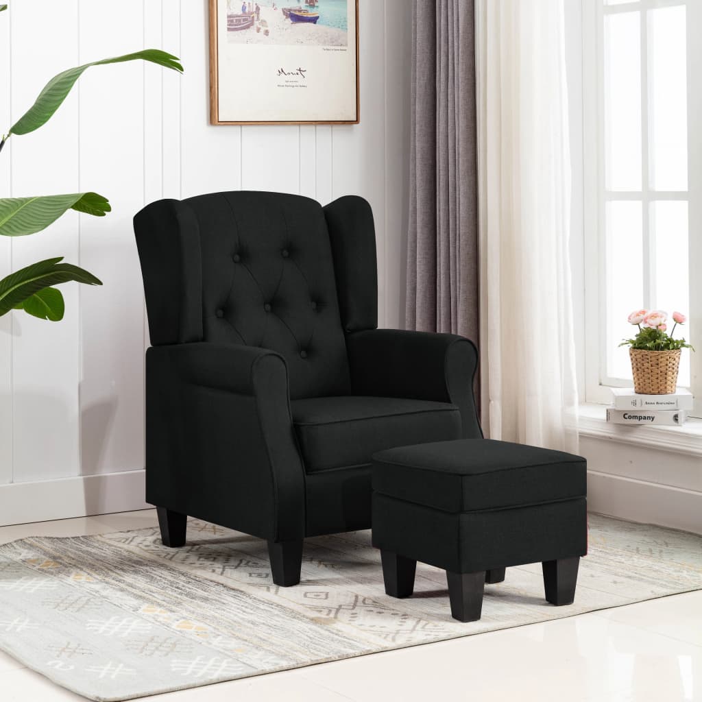 Fauteuil met voetenbankje stof zwart is nu te koop bij PeponiXL, paradijselijk wonen!