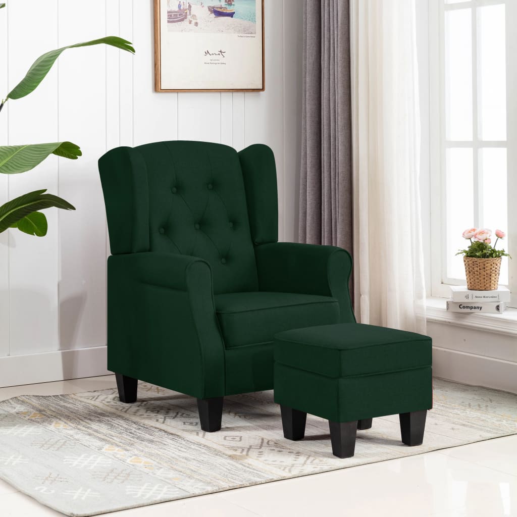 Fauteuil met voetenbankje stof donkergroen is nu te koop bij PeponiXL, paradijselijk wonen!