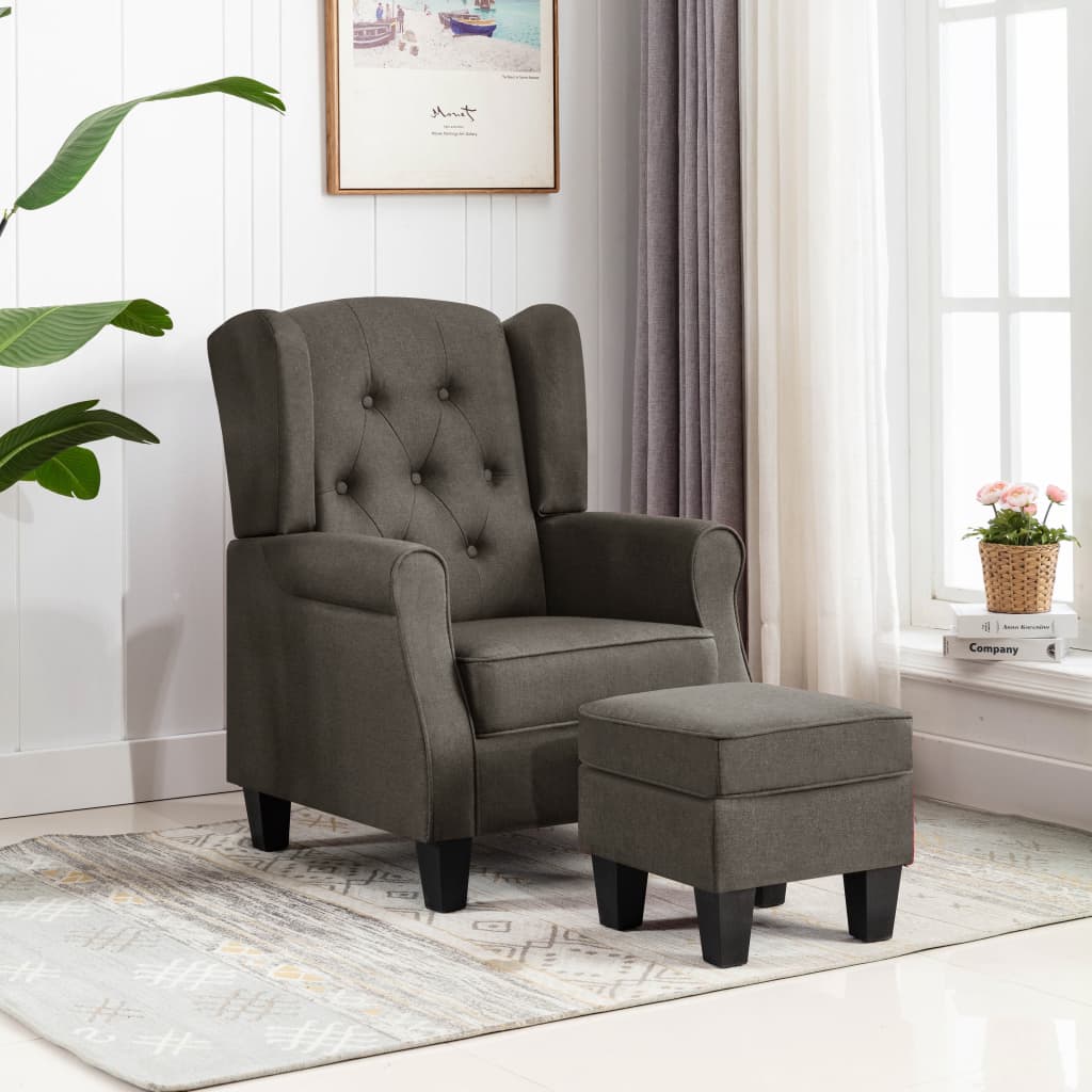 Fauteuil met voetenbankje stof taupe is nu te koop bij PeponiXL, paradijselijk wonen!