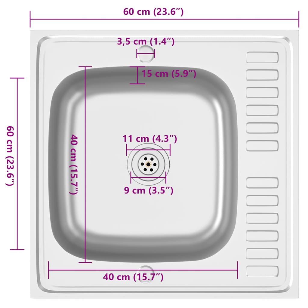 Gootsteen met afvoerset 600x600x155 mm roestvrij staal zilver is nu te koop bij PeponiXL, paradijselijk wonen!