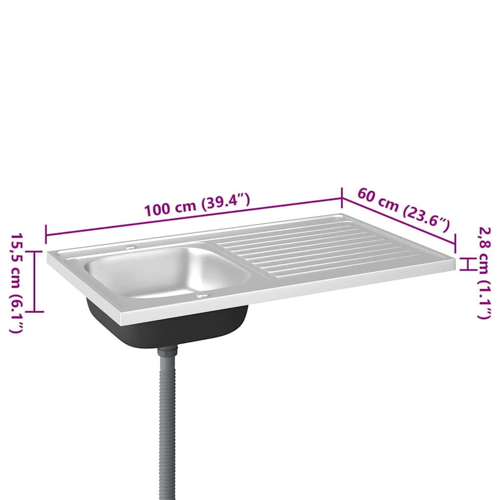 Gootsteen met afvoerset 1000x600x155 mm roestvrij staal zilver is nu te koop bij PeponiXL, paradijselijk wonen!