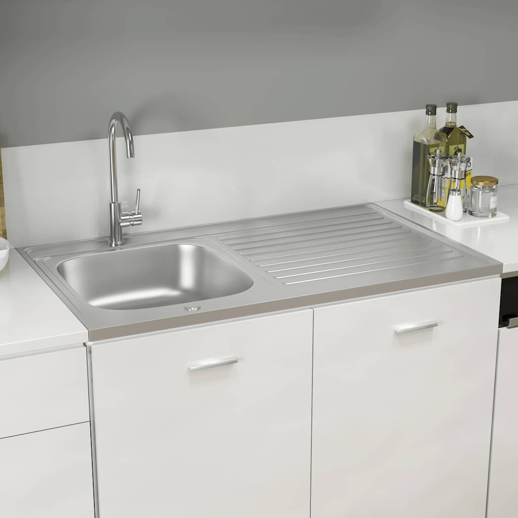 Gootsteen met afvoerset 1000x600x155 mm roestvrij staal zilver is nu te koop bij PeponiXL, paradijselijk wonen!
