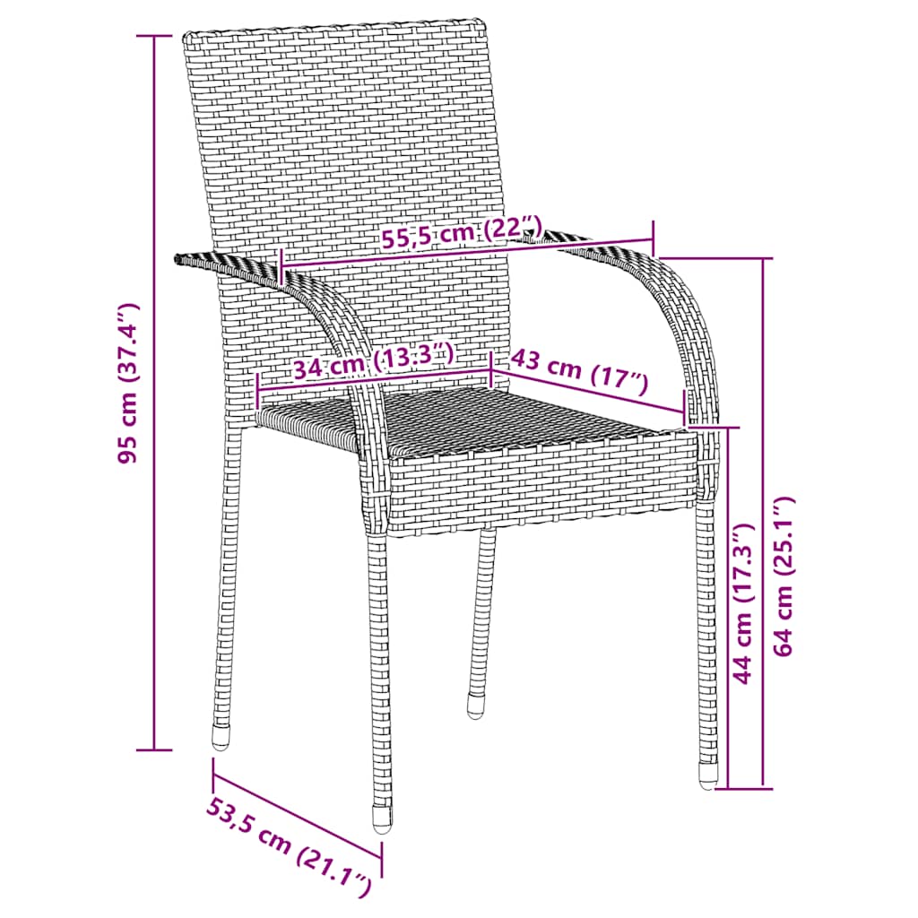 Tuinstoelen stapelbaar 4 st poly rattan bruin is nu te koop bij PeponiXL, paradijselijk wonen!