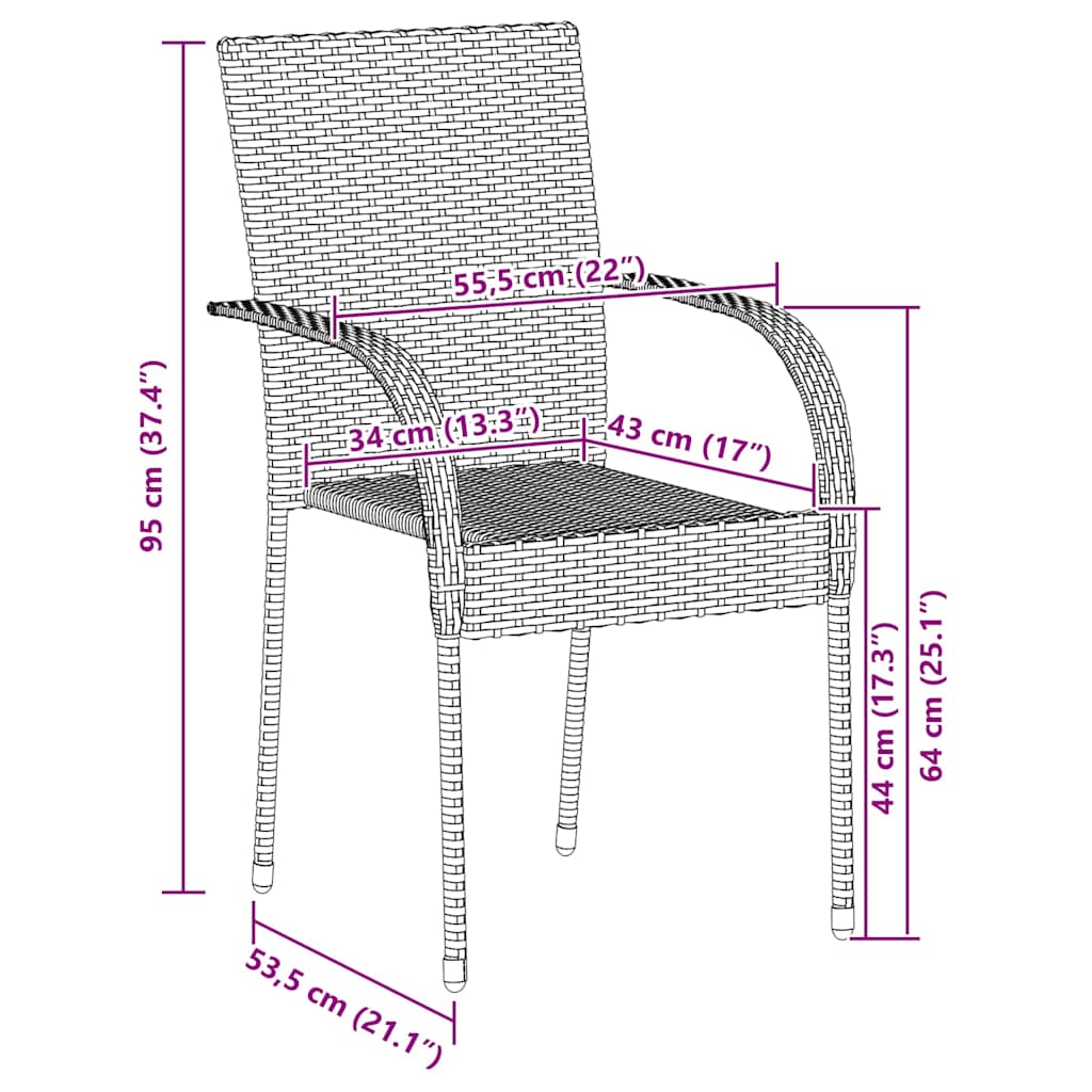 Tuinstoelen stapelbaar 4 st poly rattan zwart is nu te koop bij PeponiXL, paradijselijk wonen!