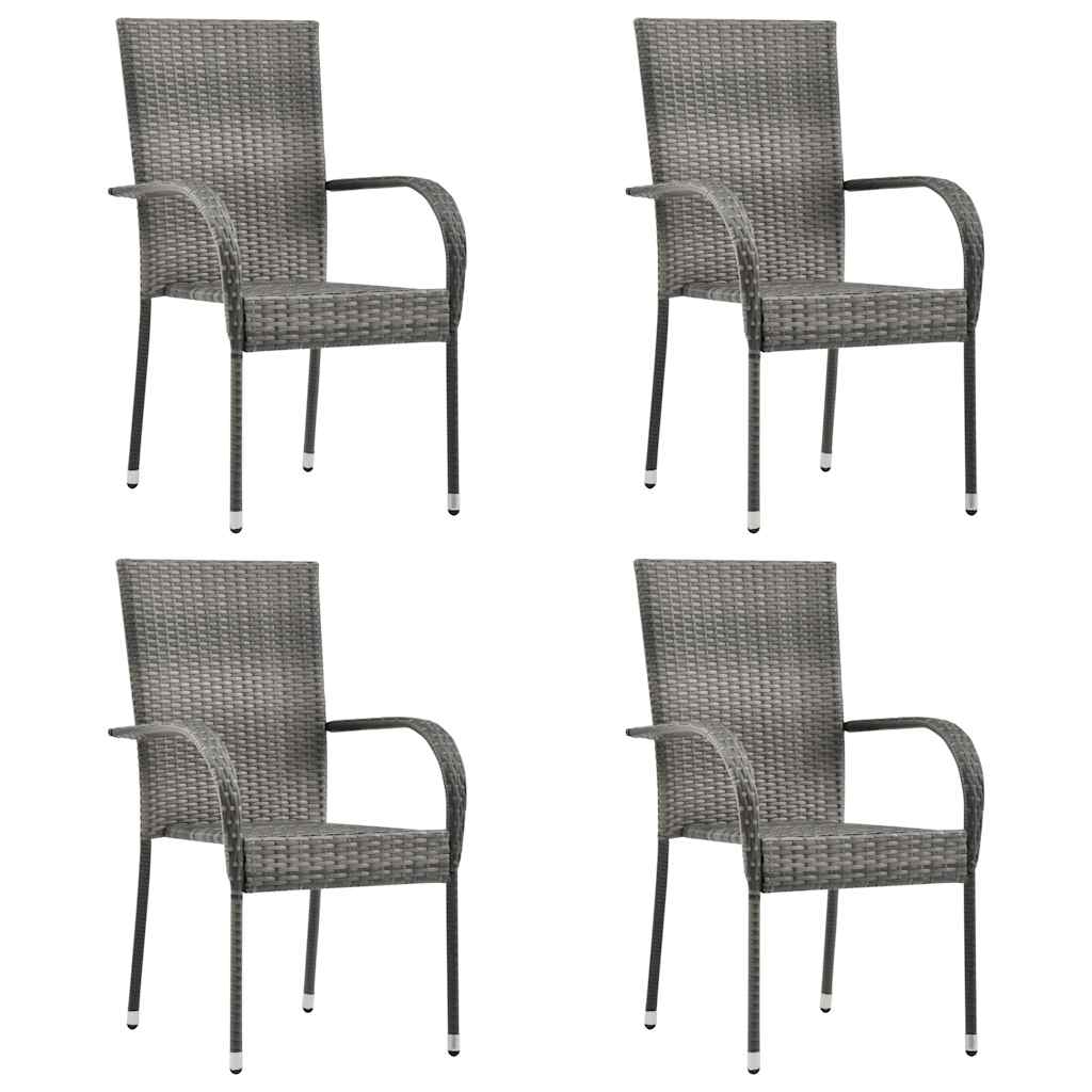 Tuinstoelen stapelbaar 4 st poly rattan grijs is nu te koop bij PeponiXL, paradijselijk wonen!