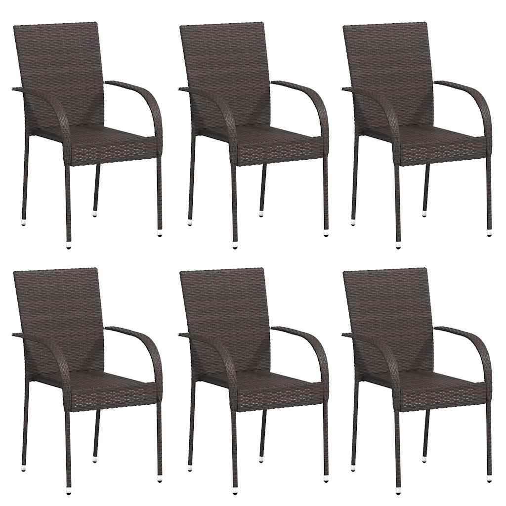 Tuinstoelen stapelbaar 6 st poly rattan bruin is nu te koop bij PeponiXL, paradijselijk wonen!