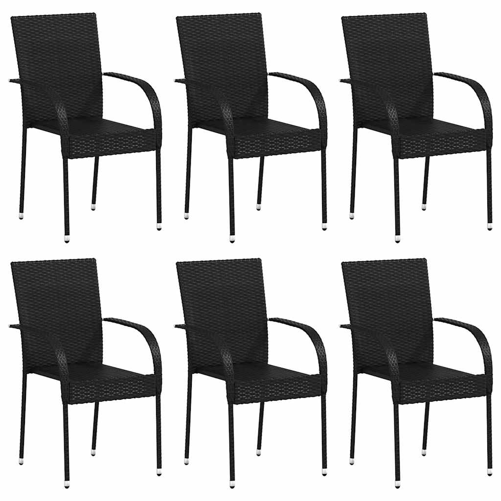 Tuinstoelen stapelbaar 6 st poly rattan zwart is nu te koop bij PeponiXL, paradijselijk wonen!