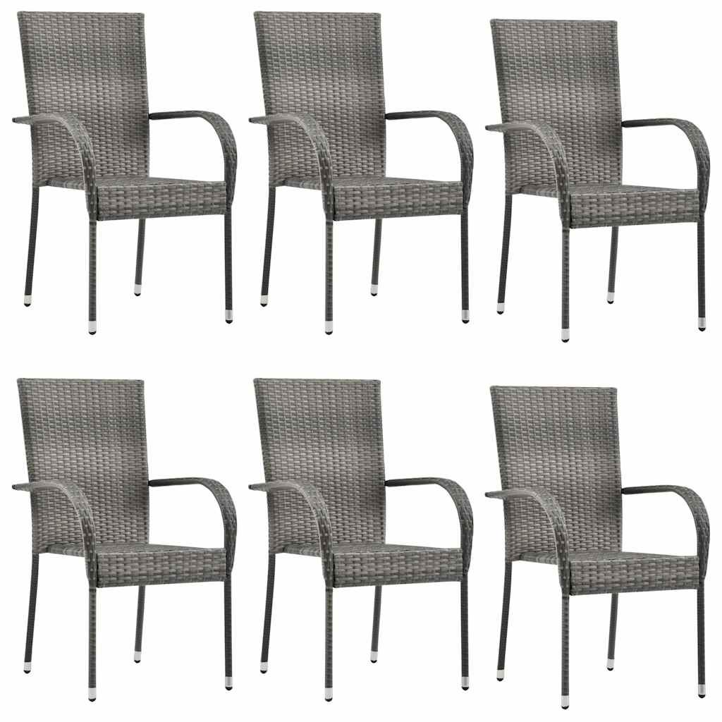 Tuinstoelen stapelbaar 6 st poly rattan grijs is nu te koop bij PeponiXL, paradijselijk wonen!