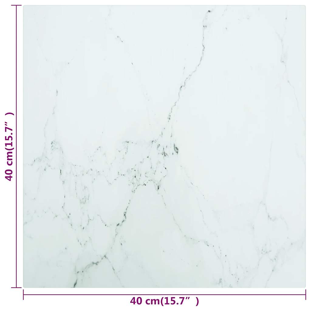 Tafelblad 40x40 cm 6 mm gehard glas met marmeren design wit is nu te koop bij PeponiXL, paradijselijk wonen!