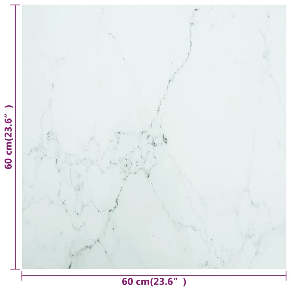 Tafelblad 60x60 cm 6 mm gehard glas met marmeren design wit is nu te koop bij PeponiXL, paradijselijk wonen!