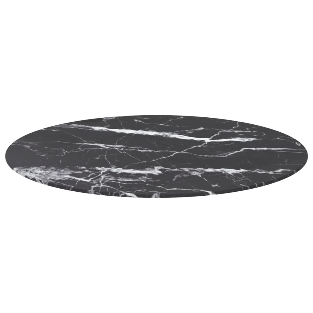 Tafelblad Ø80x1 cm gehard glas met marmeren design zwart is nu te koop bij PeponiXL, paradijselijk wonen!