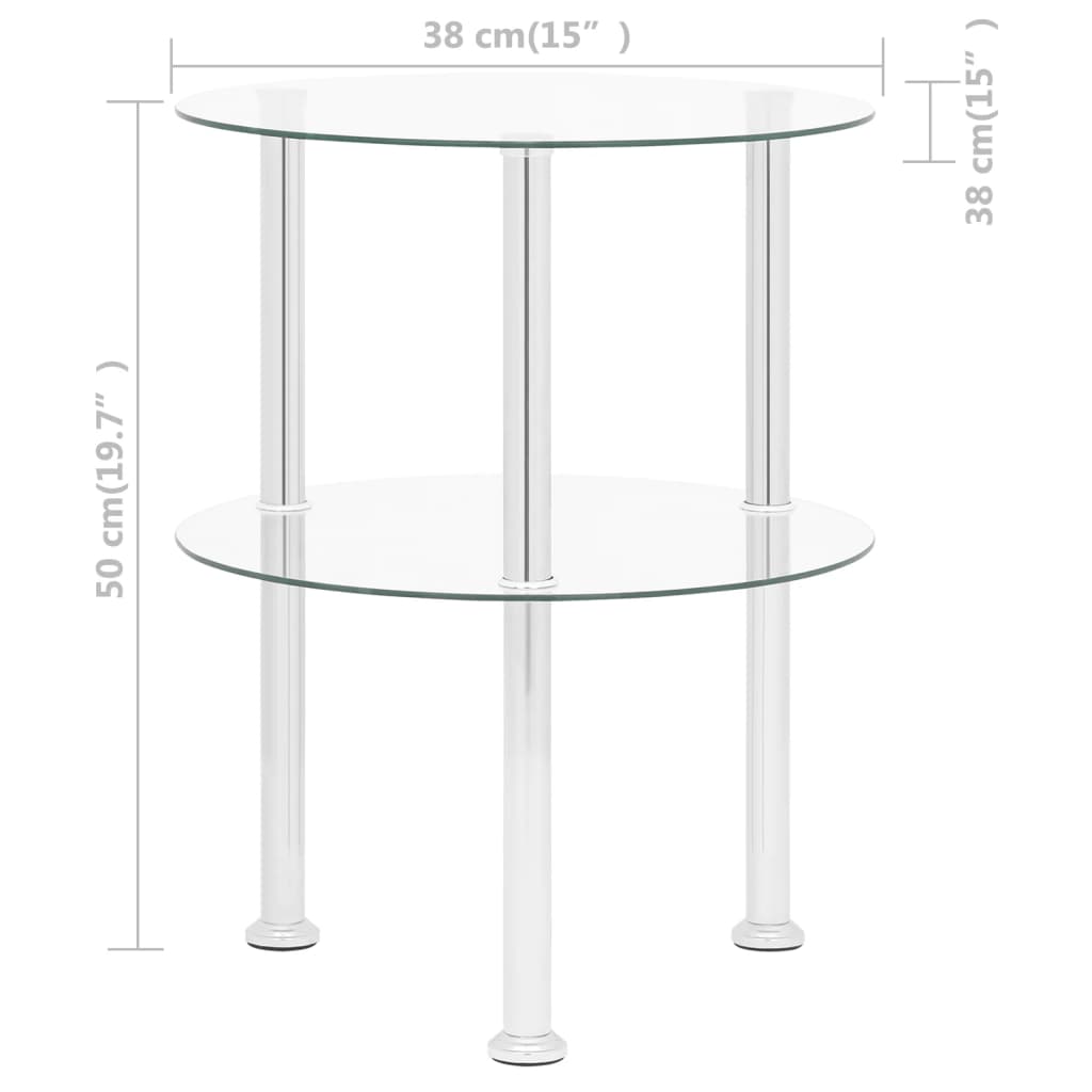 Bijzettafel 2-laags 38 cm gehard glas transparant