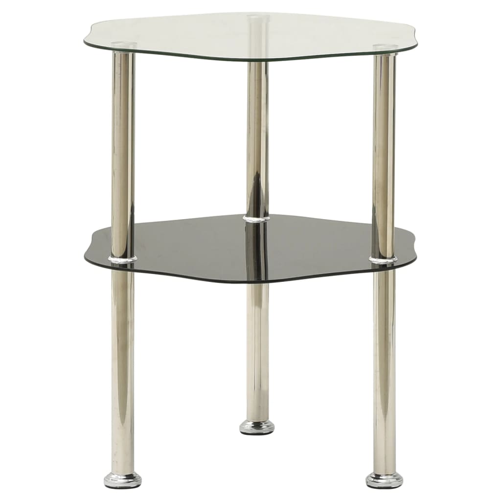 Bijzettafel 2-laags 38x38x50 cm gehard glas transparant zwart is nu te koop bij PeponiXL, paradijselijk wonen!