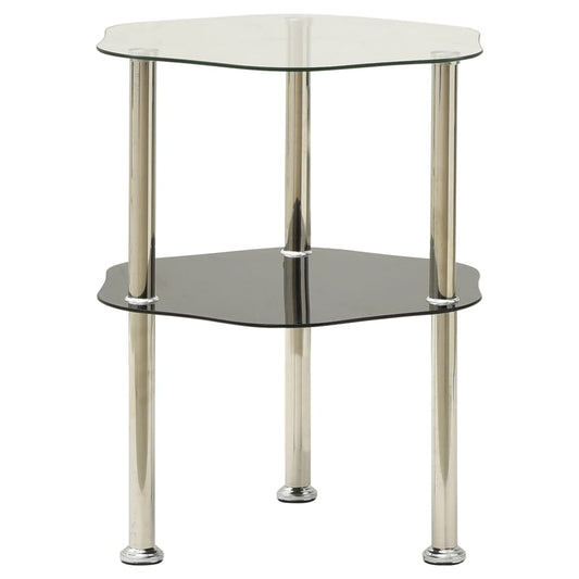 Bijzettafel 2-laags 38x38x50 cm gehard glas transparant zwart is nu te koop bij PeponiXL, paradijselijk wonen!