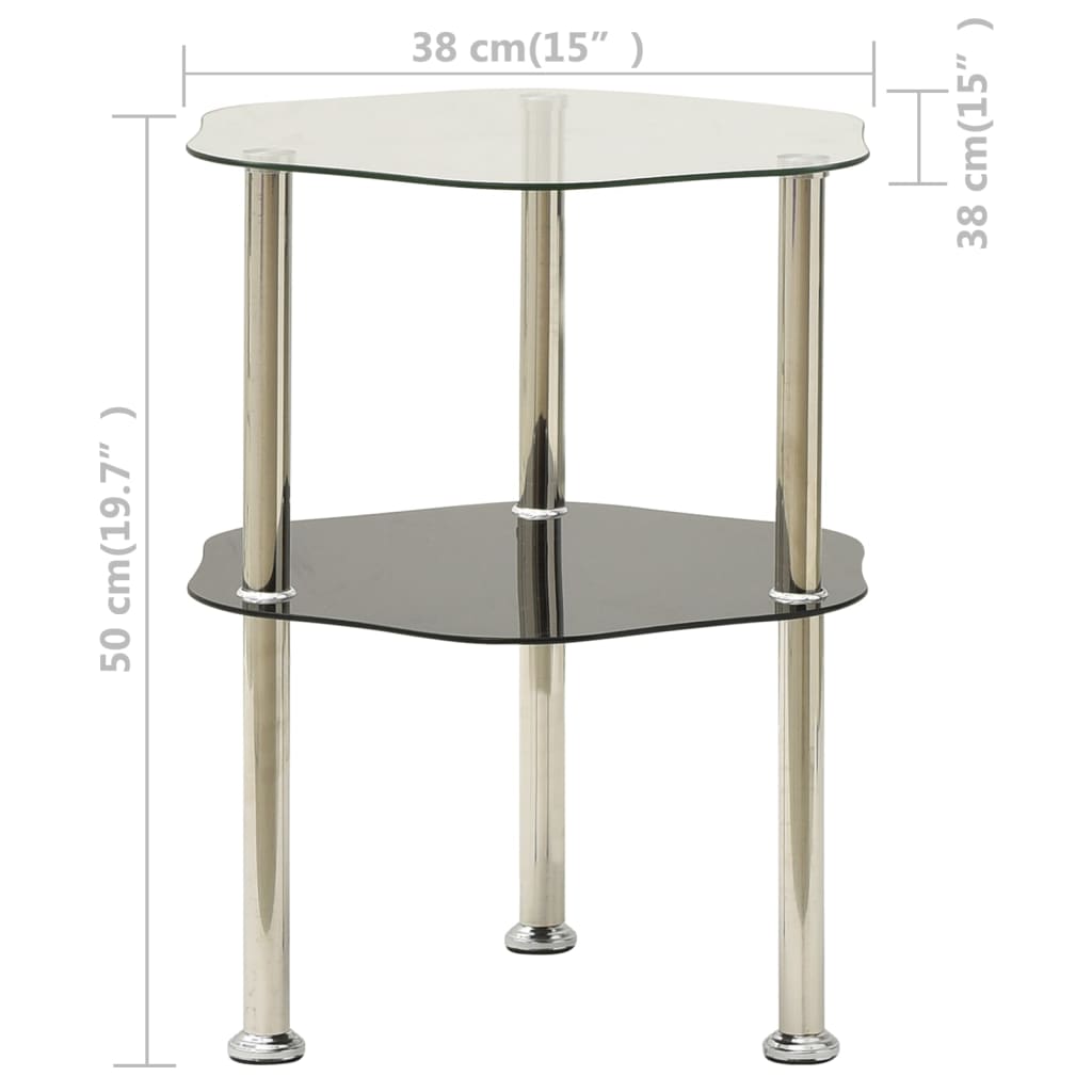 Bijzettafel 2-laags 38x38x50 cm gehard glas transparant zwart is nu te koop bij PeponiXL, paradijselijk wonen!