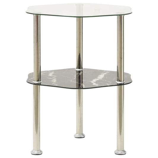 Bijzettafel 2-laags 38x38x50 cm gehard glas transparant zwart is nu te koop bij PeponiXL, paradijselijk wonen!