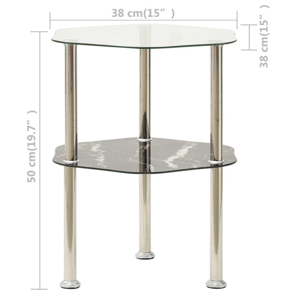 Bijzettafel 2-laags 38x38x50 cm gehard glas transparant zwart is nu te koop bij PeponiXL, paradijselijk wonen!